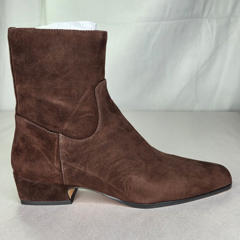 NWT Steve Madden Dusty Square Toe Zippered Boots Chocolate Brown Suede